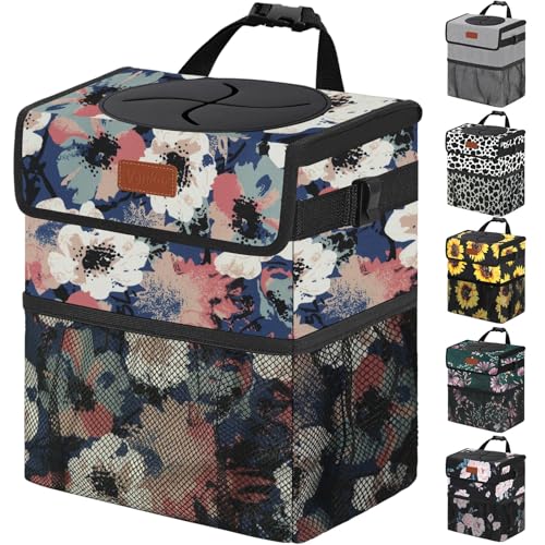 Vankor Car Trash Can for Car Cute, Trash Bag Bin Hanging Waterproof Automotive Garbage Cans Leak Proof Vehicle Trash Can Painting Floral - color: Painting Floral, size: 2.2 Gallons