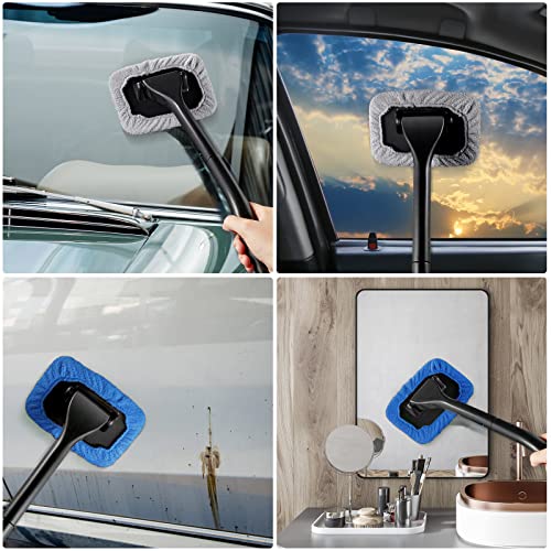 Frienda 2 Set Windshield Cleaner Tool Inside Car Windshield Cleaning Wand Auto Window Cleaner with Detachable Handle, 8 Reusable Microfiber Pads and 2 Spray Bottles for Car Interior(Gray, Blue) - color: Gray, Blue
