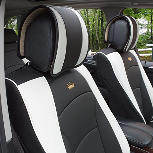 FH Group Ultra Comfort Highest Grade Faux Leather Full Set Cushion Pads Car Seat Covers for Front and Rear– Universal Fit for Cars Trucks & SUVs (White/Black) - color: White, style: Full Set
