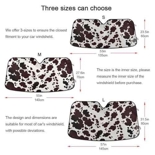 Windshield Sun Shade Cow Print Brown Farm Ram Front Window Block UV Shades Visor Reflective Retractable for Car SUV Trucks - color: B014