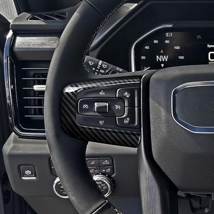 Car Steering Wheel Decal Sticker ABS Carbon Fiber Interior Trim Cover for Chevy GMC Yukon 2021-2025 | for GMC Sierra 2019-2025 1500 2500 3500 Accessories