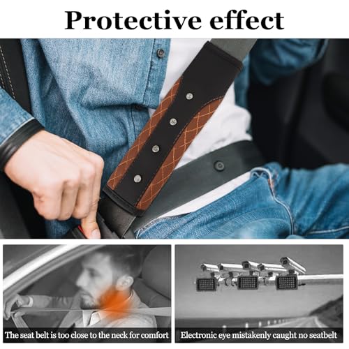Hovom 2PCS Bling Car Seat Belt Cover Pad, Leather Seatbelt Covers for Cars, Soft Safety Seatbelt Shoulder Strap Covers, Rhinestone Auto Seat Belt Protector Cushion for Women Girls (Coffee) - color: Coffee