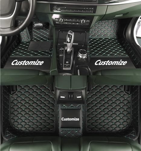 Custom Floor Mats for Cars,All-Weather car Floor MATS-Suitable for 99% of car Models,Luxury Full Coverage All Car Floor Mats,Anti-Slip Leather Car Mat Set (Black Color, Green line) - color: Black color, green line