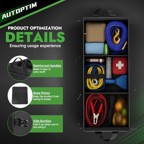 AUTOPTIM Car Trunk Organizer - 85L Collapsible Car Organizer with Non Slip Bottom for Groceries, Trunk Storage with Base Panel for SUV Sedan Van, 3 Compartments (Black, Large) - size: Large