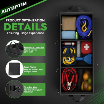 AUTOPTIM Car Trunk Organizer - 85L Collapsible Car Organizer with Non Slip Bottom for Groceries, Trunk Storage with Base Panel for SUV Sedan Van, 3 Compartments (Black, Large) - size: Large
