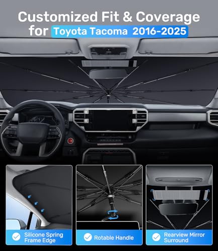 Zanch Upgrade Windshield Sun Shade, Custom Fit for Toyota Tacoma 2016-2025 [Titanium-Silver Reflective Coating] Blocks 99% UV & Heat, Sunshade Umbrella for Tacoma 2016 2017 ... 2022 2023 2024 2025 - size: For Toyota Tacoma (2016-2025)