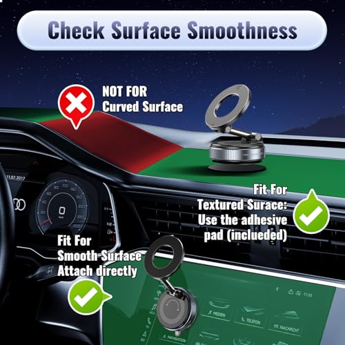 Minson's BestShop Vacuum Magnetic Car Phone Holder - 108lbs Suction & 3000gf Magnet, 360° Foldable Car Phone Mount for iPhone 16-12, Samsung, Android in All Vehicles/Gym/Mirror/Smooth Surfaces