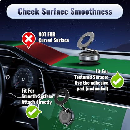 Minson's BestShop Vacuum Magnetic Car Phone Holder - 108lbs Suction & 3000gf Magnet, 360° Foldable Car Phone Mount for iPhone 16-12, Samsung, Android in All Vehicles/Gym/Mirror/Smooth Surfaces