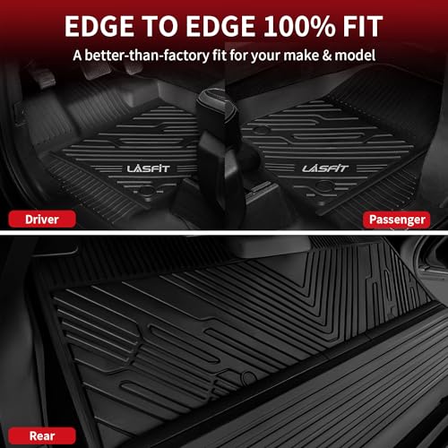 LASFIT Floor Mats for Ford F-150 2021-2026 | F150 Lightning 2022-2025 SuperCrew (Rear w/Fold Flat Storage) Carpet Floor All Weather Car Liners TPE Truck Mats - 1st and 2nd Row, 3pcs Black - style: 1) F-150 SuperCrew| 21-26 | 2Rows w/ Fold Storage