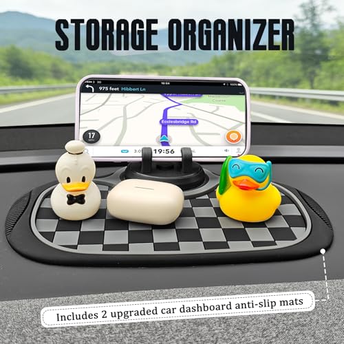 (2026 New Upgrade) 2-Pack Car Anti-Slip Mats,Multifunction Car Anti-Slip Mat with Improved 360°Rotating Phone Holder,Anti-Slip Mat for Car Dashboard,Car Dashboard Organizer for Phones,Sunglasses,Keys