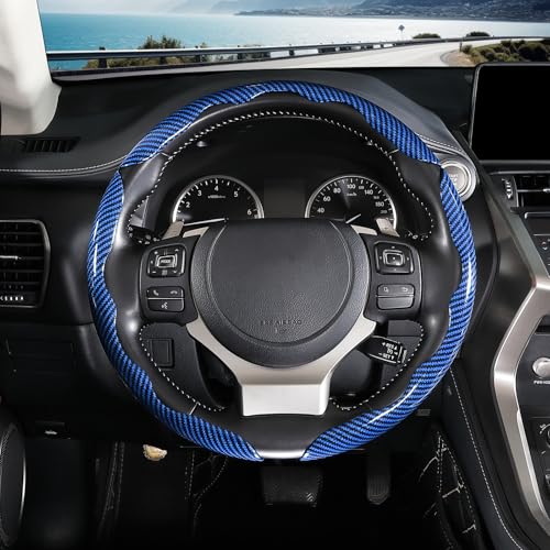 Carbon Fiber Steering Wheel Covers 3 Piece Clip on Steering Wheel Cover (Blue) - color: Blue