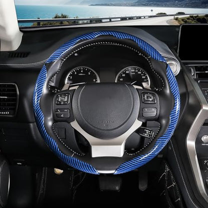 Carbon Fiber Steering Wheel Covers 3 Piece Clip on Steering Wheel Cover (Blue) - color: Blue