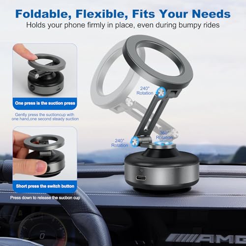 Generic Electric Vacuum Magnetic Suction Phone Holder, 360 Rotating, Universal Compatibility, Phone Mount for iPhone 16/15/14/13/12, Car/Mirror/Shower