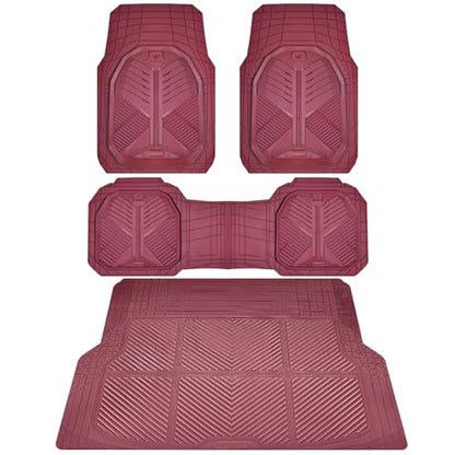 CAR PASS Heavy Duty Rubber Car Mats with Cargo Liner, Deep-Dish Car Floor Mats and Trunk Mat All Weather, Universal Trim-to-Fit for SUVs Trucks Sedans, Waterproof Anti-Slip, Trimmable V12 Burgundy - color: Red Full Set