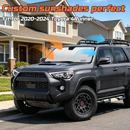 Windshield Sun Shade Compatible for 2020-2024 Toyota 4Runner Silver Reflective Foldable Front Sun Visor Sunshade Protector with Storage Bag Keep Interior Cool - size: 2020-2024-Toyota-4Runner