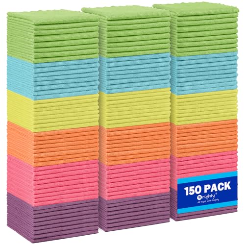 Orighty Microfiber Cleaning Cloths, Pack of 150, Highly Absorbent Cleaning Supplies, Lint Free Cloths for Multiple-use, Powerful Dust Removal Clean Rags for House, Kitchen, Car Care(12x12 inch) - color: Multicolor, size: 150 Pack