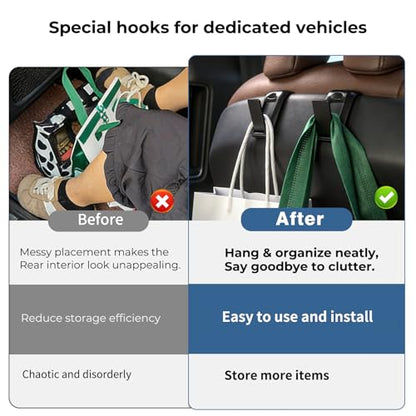 2 Packs Upgraded Foldable Car Seat Headrest Hidden Hooks for Volvo XC90 XC60 XC40 S90 S60 C70 V90 V60 EX30 EX90 60/90 Series Accessories, Storage Organizer for Purse Bag Toy Bottle