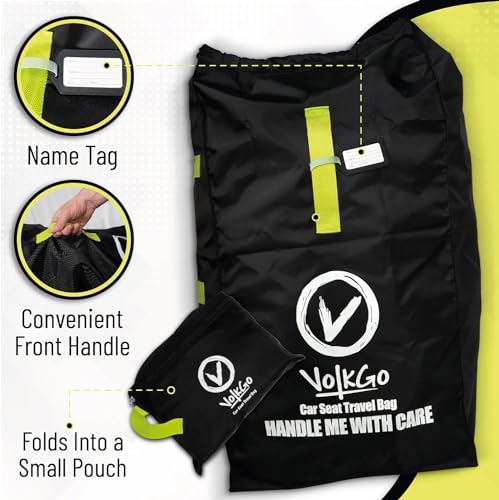 V VOLKGO Car Seat Travel Bag For Airplane with Padded Backpack Shoulder Straps, Gate Check Bag, Car Seat Bags for Air Travel Carseat Travel Cover, Carseat Travel Bag Cover for Airplane Travel - color: Green Shoulder Straps