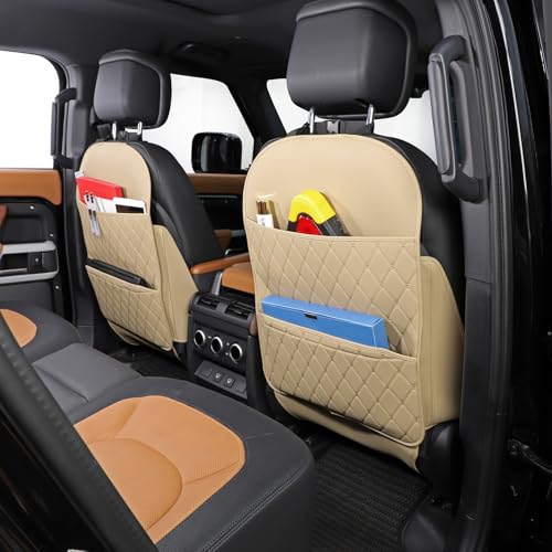 TAIKOO Seat Back Protector + Large Capacity Pocket Storage Organizer,Preventing The Impact of Children Stepping on The Seat Backrest (Style A-Beige) - color: Style A-Beige