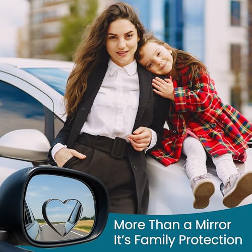 Blind Spot Mirrors, Heart Shaped HD Glass Frameless Convex Rear View Mirrors, Wide Angle Adjustable Stick for Side Mirror, Automotive Exterior Accessories for Car, SUV & Trucks, Pack of 2