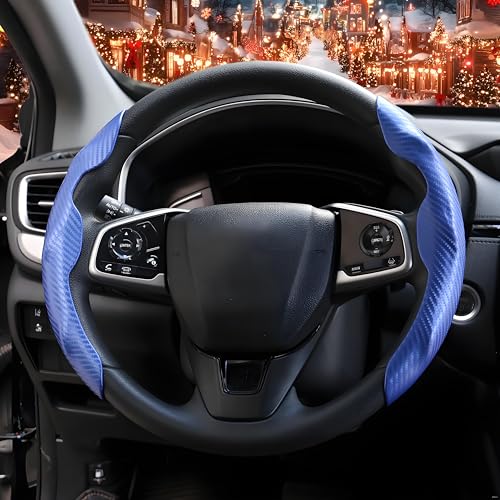 2 Pc Car Carbon Fiber Steering Wheel Cover, Anti-Skid & Scratch-Proof Ultra Thin Steering Wheel Cover Protector Men/Women,100% Universal Fit Steering Wheel,Car Accessories Gifts - color: Carbon Fiber Blue, size: 2 PCS