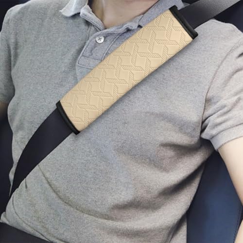 2PCS Car Seatbelt Cover, 9.05 Inches Soft Leather Vehicle Safety Seat Belt Strap Cushion, Comfortable Auto Shoulder Neck Chest Protection Pads Accessories, Extremely Long (Beige) - color: Beige/9 inches