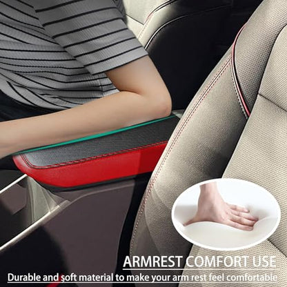 Car Armrest Cover Waterproof Center Console Pad Scratch Resistance Box Cover Anti-Scratch Leather Protector Pad for Chevy Trax 2024 2025 2026 Accessories(Carbon Fiber + Red) - color: Carbon Fiber + Red