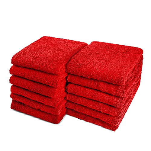 Cotton Towels for Multiple Use, 100% Ring Spun Cotton Towel Set, Heavy Duty - Super Absorbent Cleaning Towels for Car and Home - 16” X 27” (12 Pack, Red) - color: Red