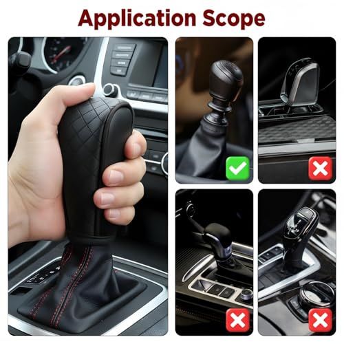 1 Pcs Gear Stick Cover, PU Leather Gear Shifter Cover with Diamond Embroidery, Durable Shift Knob Covers for Shift Lever Protection, Universal Car Gears Vary Covers for Cars, Trucks, Black