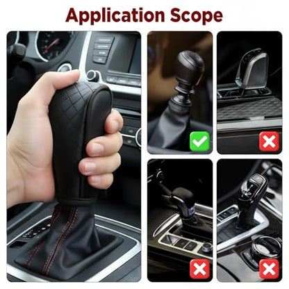 1 Pcs Gear Stick Cover, PU Leather Gear Shifter Cover with Diamond Embroidery, Durable Shift Knob Covers for Shift Lever Protection, Universal Car Gears Vary Covers for Cars, Trucks, Black