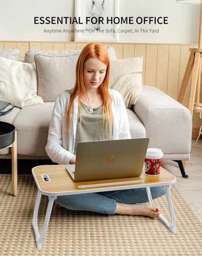 ZEAPTAC Laptop Bed Desk, Foldable Lap Desk, Portable Lap Table, Laptop Stand with Cup Holder & Tablet Slot & Lifting Handle for Working Writing Drawing & Eating - Wood - color: Wood