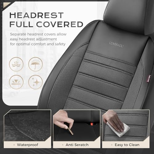 Coverado Car Seat Covers Full Set, Luxury Leather Car Seat Covers, Automotive Front and Rear Mesh Seat Covers, Full Set 5 Seats, Black Seat Covers for SUV Sedan Truck - color: Black, size: Fullset