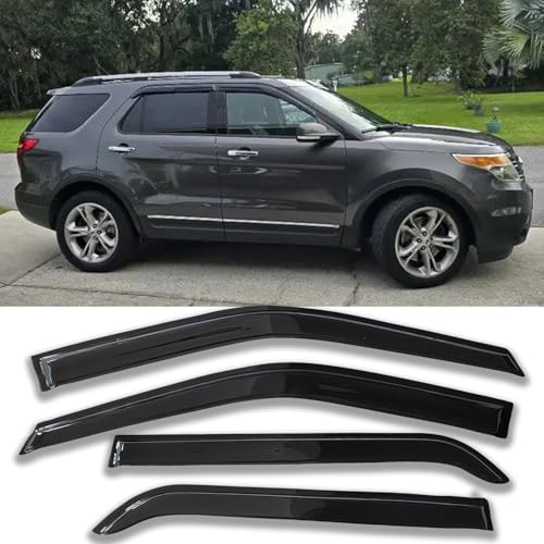 Window Visors Rain Guards for Ford Explorer 2011-2019 Window Deflectors Vent Shades Sun Visor 4pc Smoke Tinted Side Tape-on Car Accessories - size: For Explorer 11-19