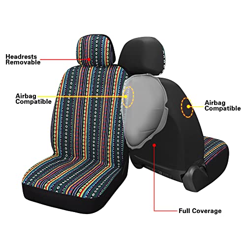 Pariitadin Baja Saddle Blanket Car Seat Covers Front Set with Seat Belt Pads, Washable Breathable Striped Woven Cloth Seat Covers for Cars, Universal Fit Most Cars, Airbag Compatible, Red/Blue - color: Red/Blue, size: FRONT PAIR
