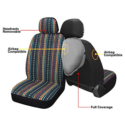 Pariitadin Baja Saddle Blanket Car Seat Covers Front Set with Seat Belt Pads, Washable Breathable Striped Woven Cloth Seat Covers for Cars, Universal Fit Most Cars, Airbag Compatible, Red/Blue - color: Red/Blue, size: FRONT PAIR