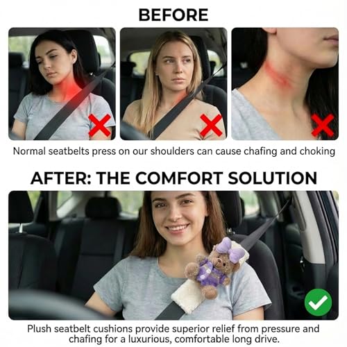 UNICOLD 2 Pack Plush Seatbelt Cover Shoulder Pad,Ultra-Soft Car Seat Belt Cushion for Adults & Kids, Relieves Neck & Shoulder Discomfort, Universal Fit for Cars, SUVs, Backpacks (Purple) - color: Purple