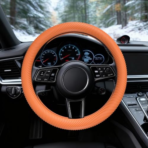 WOCOCN Car Steering Wheel Cover, Thin Anti-Skid Silicone Steering Wheel Cover for Men & Women, Universal Automotive Interior Accessories for Most Cars (Dark Orange) - color: Dark Orange
