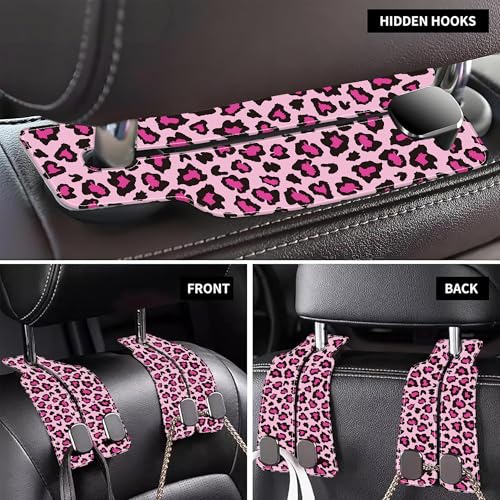 Car Seat Headrest Hooks for Purses and Bags Abstract Pink Leopard 1 Pack Bag Purse Holder for Car with Double Metal Hooks Car Purse Hanger Hanging Accessories - color: Abstract Pink Leopard