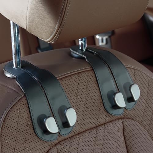 CoBak Purse Hook for Car - Universal Premium Stitched Leather and Aluminum-Magnesium Alloy Double Car Seat Back Storage Hook for Purses, Handbags, Bags (2 Pack),Black - color: Black, size: Double-Hooks