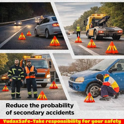 Safety Triangles for Vehicles, 6 Set Emergency Warning Reflective Triangles, Modular Two-Piece Design, High Visibility Roadside Safety Triangles for Car, Truck, SUV