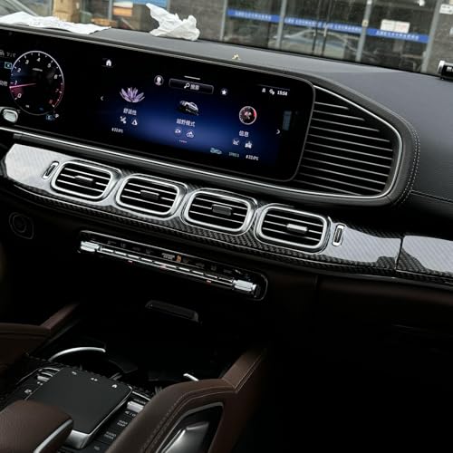 NVCNX Carbon Fiber Accessories for Mercedes Benz GLE 350 450 450e 580 53 63 S AMG/GLS 450 580 63 AMG 2020 2021 2022 2023 2024 2025 2026 Dash Panel Cover Interior Trim Thick Overlay Sticker Decal 9PCs - color: Dash Panel Trim