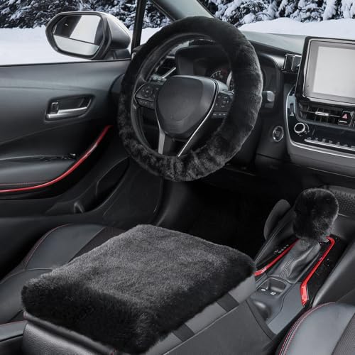 SEG Direct Auto Center Console Cover, Furry Car Armrest Cover, Soft Fluffy Middle Console Pad, Car Armrest Seat Box Cover for Women Men, Universal Fit for Most Vehicle, SUV, Truck, Car (Black) - color: Black