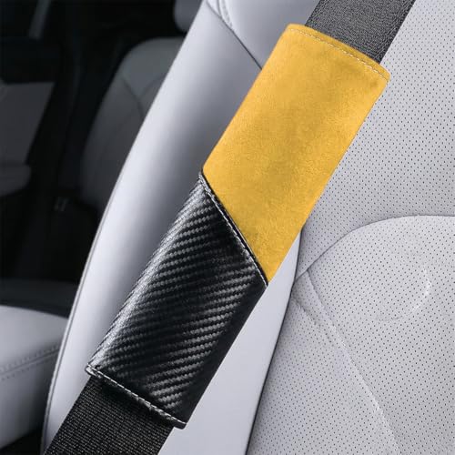 2PCS Car Seat Belt Cover, Soft Carbon Fiber Suede Breathable Vehicle Seat Strap Shoulder Cushion, Comfortable Automotive Interior Seatbelt Mat Pad, Universal for SUV Van RV (Black/Yellow) - color: Black/Yellow