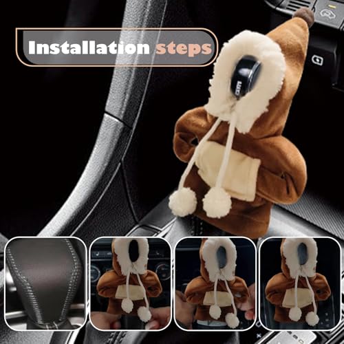 Car Gear Shift Hoodie, Funny Plush Universal Cars Shift Knob Cover, Mini Hoodie for Auto Shifter, Automotive Interior Cute Gadgets Accessories Decor for Women Men (Brown) - style: Brown Plush