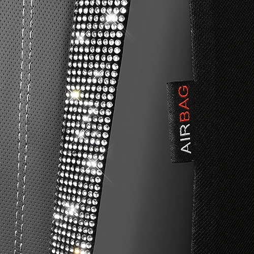 CAR PASS Leather Car Seat Covers Front Two Tesla Model 3 Model Y, Bling Waterproof Universal fit High Back Bucket Diamond Shining Glitter Crystal Sparkle, Truck SUV Cute Women Girl, Silver Rhinestone - color: Silver Rhinestone, size: Two Front Seats