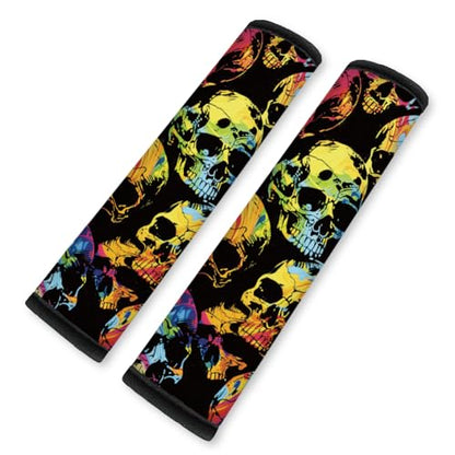 2Pcs Soft Auto Seat Belt Cover Pad Graffiti Skull Halloween Colorful Car Seatbelt Shoulder Cushion for Comfortable Driving, Compatible with All Cars' Seatbelt and Backpack Straps - color: Skull
