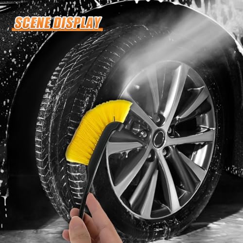 Car Wheel Cleaning Brush, 12'' Hard Bristle Auto Tire Gap Scrub Brush with Long Handle, Multifunctional Vehicle Interior Crevice Detailing Tool for Home and Hard to Reach Areas(2PCS) - size: 2PCS