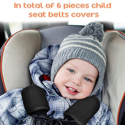 Riakrum 6 Pieces Car Seat Strap Pads Covers for Baby Kids, Carseat Strap Covers Shoulder Pads, Soft Seat Belt Cover for Infant Stroller Safety Belt Cushion for Boy and Girl, 2.4 x 5.7 Inches(Black) - color: Black