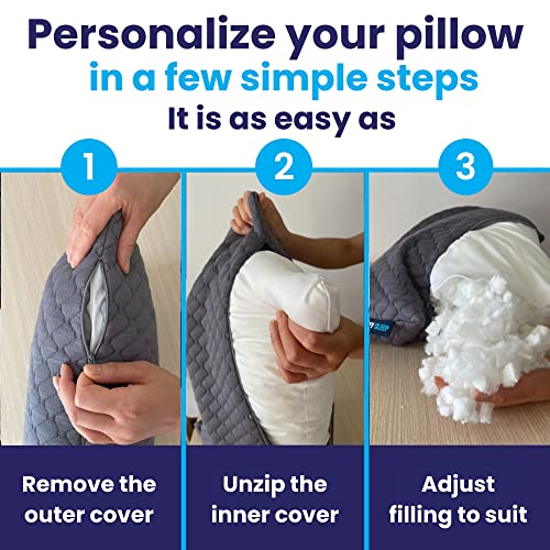 Sidney Sleep Mini Travel Size Neck Pillow - Knee, Back Lumbar and Support - Small Curved Pillow - 14 x 19 Inches - Adjustable Loft - Washable - Drawstring Backpack Included (Mini - Grey) - color: Grey, size: Travel Mini