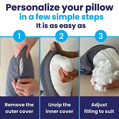 Sidney Sleep Mini Travel Size Neck Pillow - Knee, Back Lumbar and Support - Small Curved Pillow - 14 x 19 Inches - Adjustable Loft - Washable - Drawstring Backpack Included (Mini - Grey) - color: Grey, size: Travel Mini